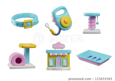 Pet shop toys 3d vector set illustration 115633565
