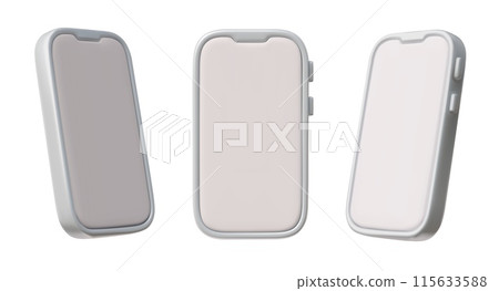 Set of 3D vectors for modern smartphones with front and side views with white screens 115633588