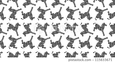 Black Funny Zebra Animal on White Background. Vector Seamless Pattern 115633671