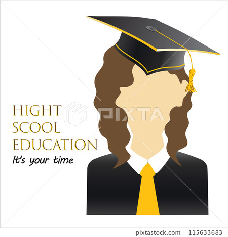 Girl portrait in graduate hats and mantles. Young student avatars in graduation ceremonial clothing. Vector isolated illustration 115633683