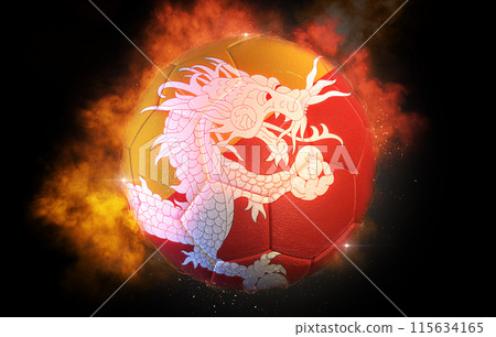 Soccer ball textured with flag of Bhutan. 3D rendering Soccer ball textured with flag of Bhutan. 3D rendering 115634165