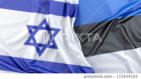 Fabric textures of Estonian and Israeli flags lying beside each other. 3D rendering Fabric textures of Estonian and Israeli flags lying beside each other. 3D rendering 115634183