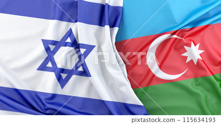 Flag of Israel lying near waving flag of Azerbaijan. 3D rendering 115634193