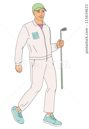 smiling golf club staff character  male caddie with golf club 115634633