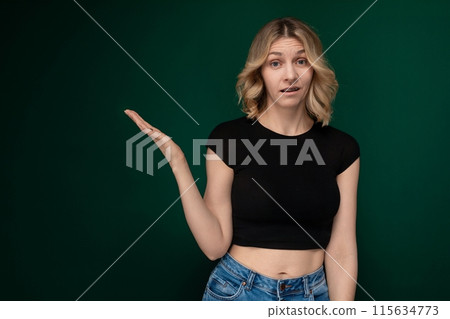 Woman in Black Top Holding Out Hands Woman in Black Top Holding Out Hands 115634773