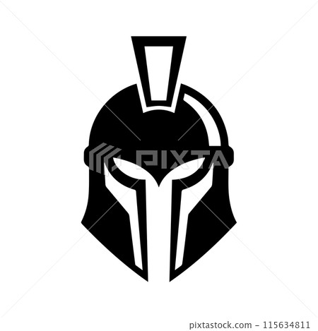 Spartan Warrior logo or modern line icon. Vector line art and icon design with bold outline. Black and white Pixel Perfect minimalistic symbol isolate white background. Creative logotype 115634811