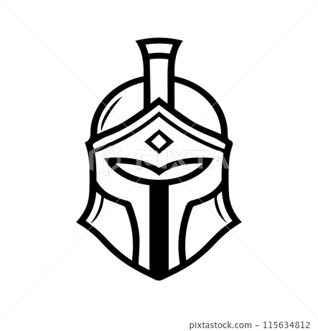 Spartan Warrior logo or modern line icon. Vector line art and icon design with bold outline. Black and white Pixel Perfect minimalistic symbol isolate white background. Creative logotype 115634812