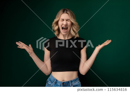 Woman in Black Top Screaming Woman in Black Top Screaming 115634816