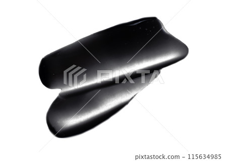 Black charcoal face mask smear isolated on white background. Abstract black charcoal gel smear for design. 115634985