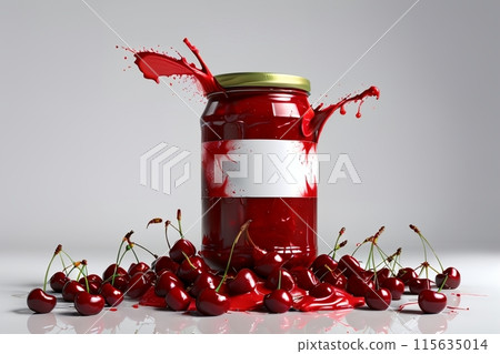 canned food, ripe red cherries canned in jars 115635014
