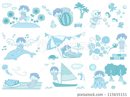 夏天圖像插圖藍色 夏天圖像插圖藍色 115635151
