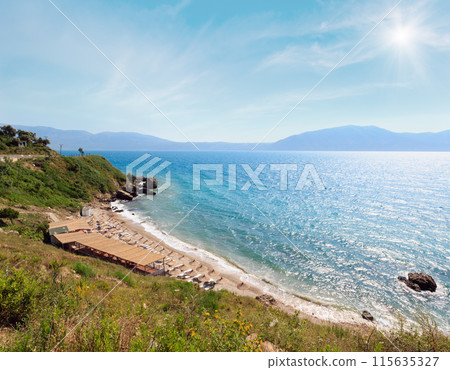 Beach on summer sea Vlore coast, Albania. 115635327