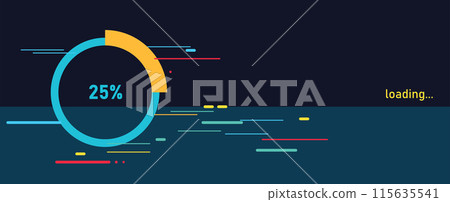 Loading bar concept. Progress data for upload or download. Techmology concept. Vector art.Vector art. Loading bar concept. Progress data for upload or download. Techmology concept. Vector art.Vector art. 115635541