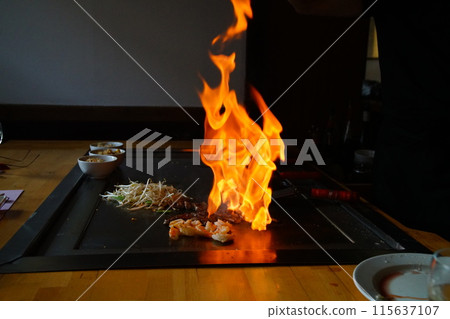 Traditional Japanese. Teppan show. cuisine peoples of world concept 115637107