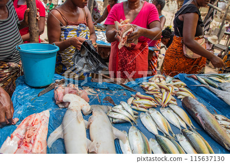 Fresh fish food at the local market, Toamasina, Madagascar 115637130