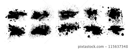 Black brush stroke set isolated on background. Paint brush stroke hand drawing. Not AI. Trendy brush stroke, vector illustration 115637348