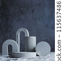 Background for cosmetic products grey and white concrete scene with geometric shapes. Concrete white podium. Empty showcase for packaging product presentation. Mock up pedestal 115637486