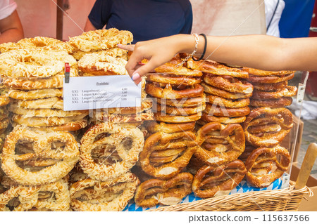 German Pretzel called Brezel popular Bread in Southern Germany German Pretzel called Brezel popular Bread in Southern Germany 115637566