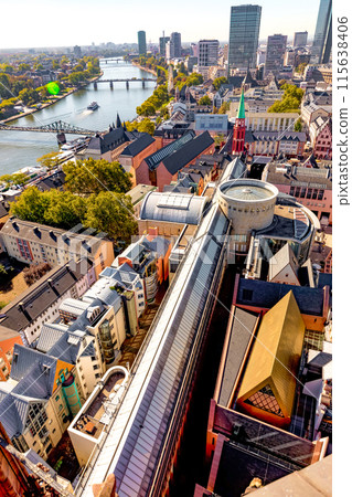 Old town of Frankfurt with Kaiserdom, seen from above 115638406