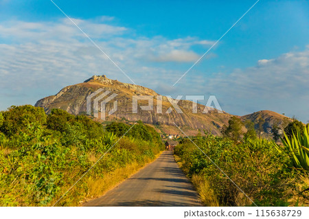 view of hills and mountains along main Madagascar road view of hills and mountains along main Madagascar road 115638729