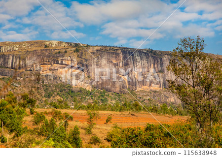 view of hills and mountains along main Madagascar road view of hills and mountains along main Madagascar road 115638948