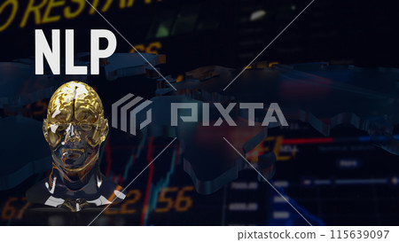 The crystal head and gold brain for Natural Language Processing  NLP  concept 3d rendering. 115639097