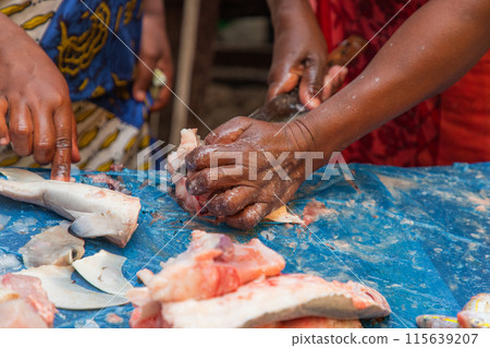 Fresh fish food at the local market, Toamasina, Madagascar Fresh fish food at the local market, Toamasina, Madagascar 115639207