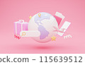 Searching travel destination, buy tickets, hotel booking online, searching bar with suitcase, passport and flight tickets, airplane, globe, pink background. 3D illustration, collage, banner Searching travel destination, buy tickets, hotel booking online, searching bar with suitcase, passport and flight tickets, airplane, globe, pink background. 3D illustration, collage, banner 115639512