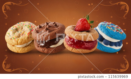 Colorful Assorted Cookie Sandwiches 115639969