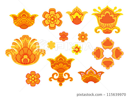 Decorative set of red and yellow abstract flowers vector illustration Decorative set of red and yellow abstract flowers vector illustration 115639970