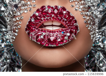 Glamorous Lips with Red and Silver Gems 115639996
