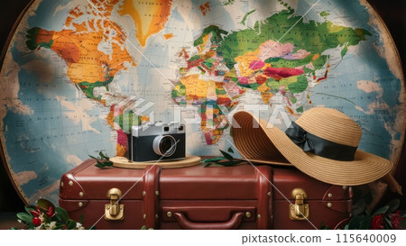 Travel Essentials with World Map 115640009