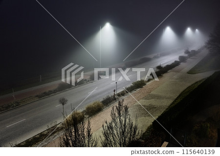 Foggy Road at night 115640139