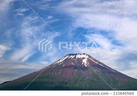 Close-up of Mt. Fuji in early summer under blue sky 115640569
