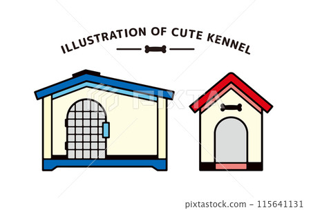 三角形屋頂可愛狗屋線描素材套裝 115641131