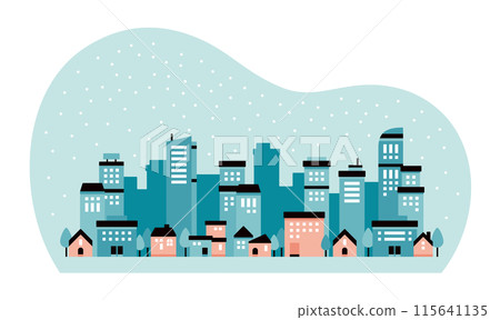 雪地城市景觀的黑色和柔和色彩的現代景觀插圖 雪地城市景觀的黑色和柔和色彩的現代景觀插圖 115641135