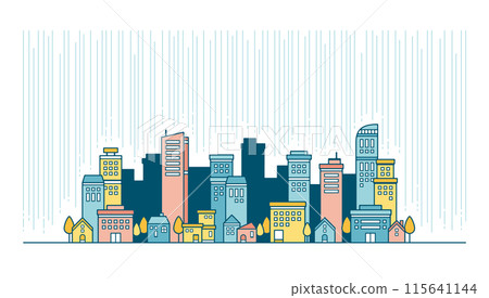 雨天城市景觀的柔和色彩的可愛插圖 雨天城市景觀的柔和色彩的可愛插圖 115641144