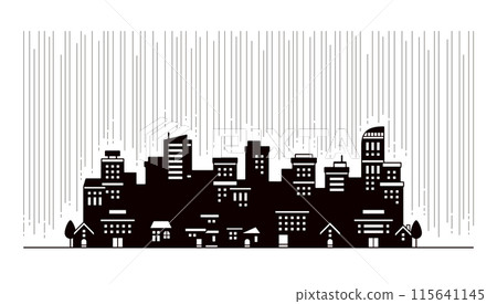 雨天城市景觀的簡單剪影的插圖 115641145