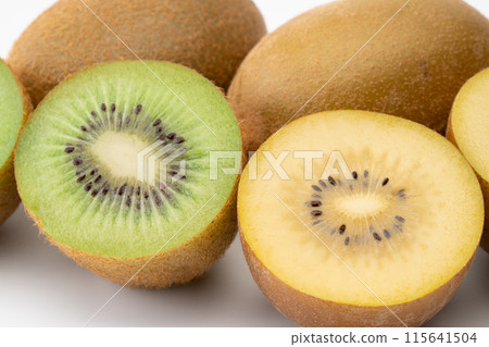 Close-up background of green kiwi and gold kiwi Close-up background of green kiwi and gold kiwi 115641504