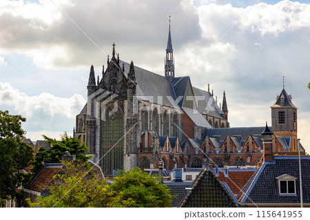 Ancient Protestant church Hooglandse Kerk in Leiden city 115641955