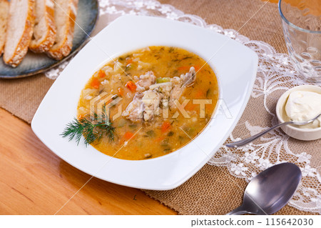 Traditional Russian soup Rassolnik 115642030