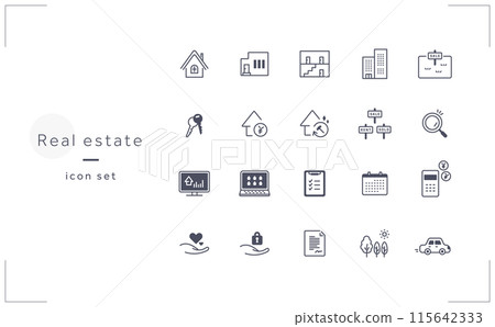 簡單的房地產經紀人圖示集 A（單色） 115642333