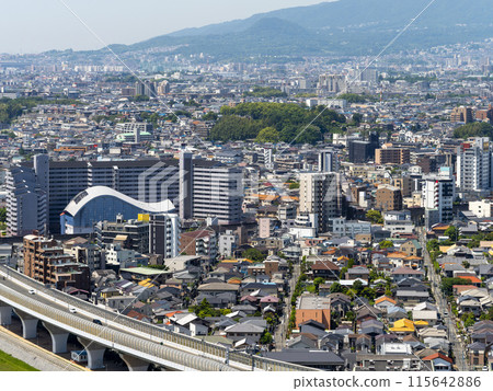 The cityscape of Kawanishi City as seen from Satsukiyama Observatory in Ikeda City 115642886