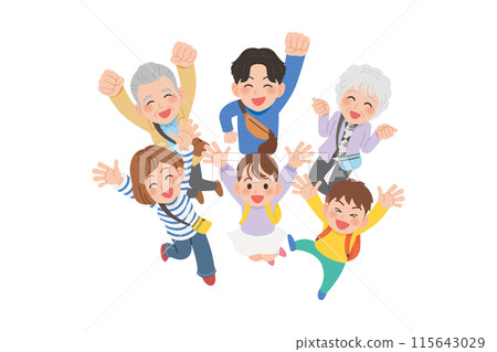 A three-generation family jumping 115643029