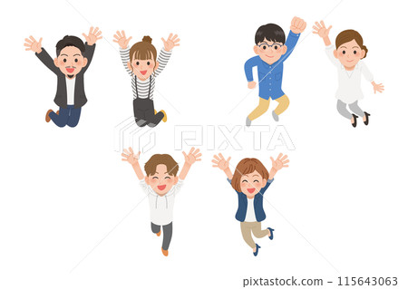 Jumping creator-like people, male and female set Jumping creator-like people, male and female set 115643063