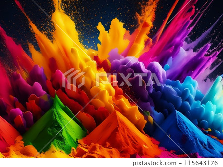 與爆炸的彩色粒子的抽象背景 與爆炸的彩色粒子的抽象背景 115643176