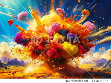 與爆炸的彩色粒子的抽象背景 與爆炸的彩色粒子的抽象背景 115643183