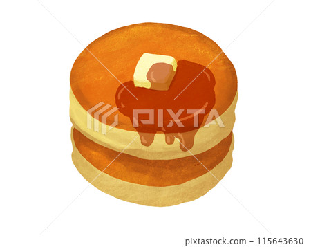 Illustration of hotcakes with butter and maple syrup 115643630