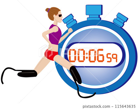 This is an illustration of a disabled runner running with a prosthetic leg. This is an illustration of a disabled runner running with a prosthetic leg. 115643635