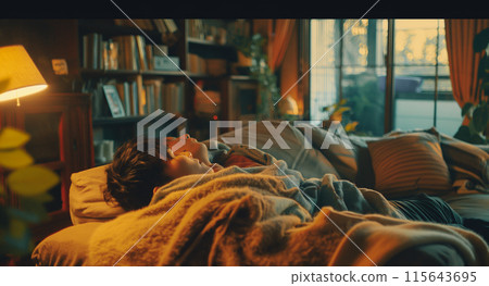 A man lounging on the sofa on a day off 115643695